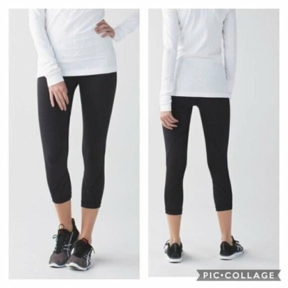 Lululemon Inspire Black Tight II Mesh Pigment Wave Waist 4 Cropped Leggings
